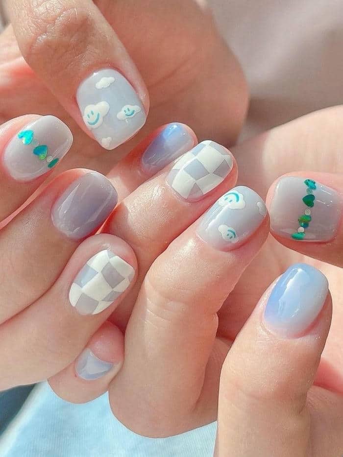 nail màu xanh dương pastel