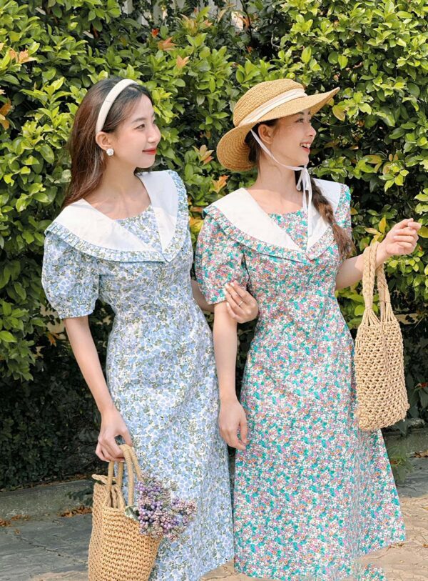 Váy Chữ A Nữ Váy Hoa Phối Cổ Tay Bồng VCAFM5 h6