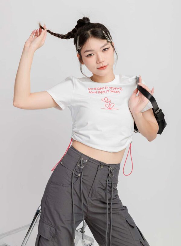 Áo Thun Croptop Nữ Rút Dây In Hình Bông Hoa ACTFM4 h2