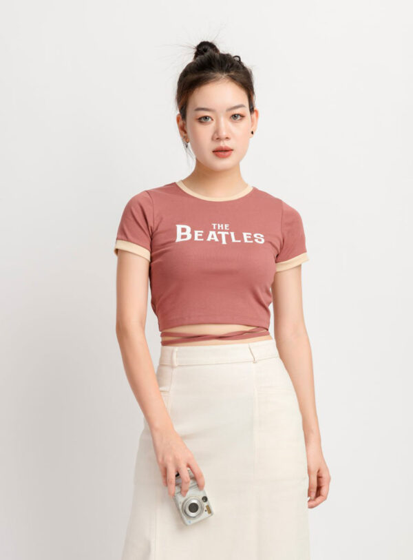 Áo Thun Croptop Nữ Phối Màu Buộc Dây Beatles ACTFM2 h3