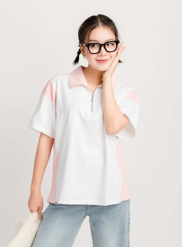 Áo Polo Nữ Oversize Phối Màu Khóa Kéo APLFM1 h5