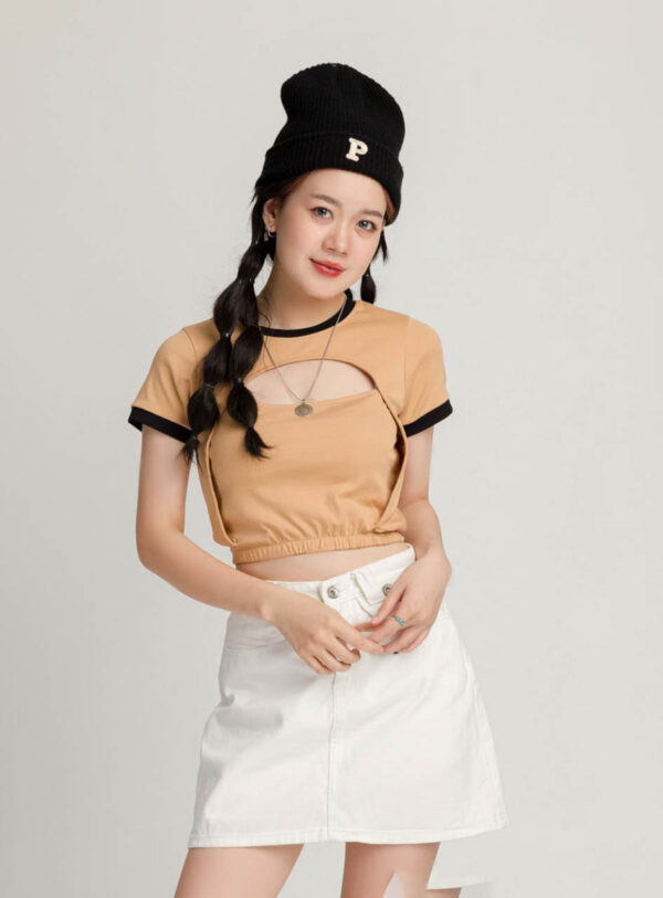 Áo Thun Croptop nữ Khoét Ngực Bo Lai ACTFM20 h2