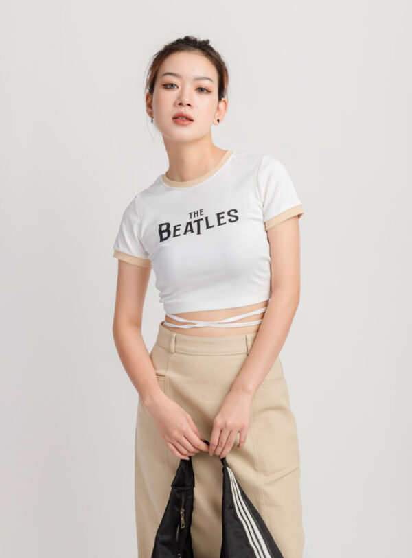 Áo Thun Croptop Nữ Phối Màu Buộc Dây Beatles ACTFM2