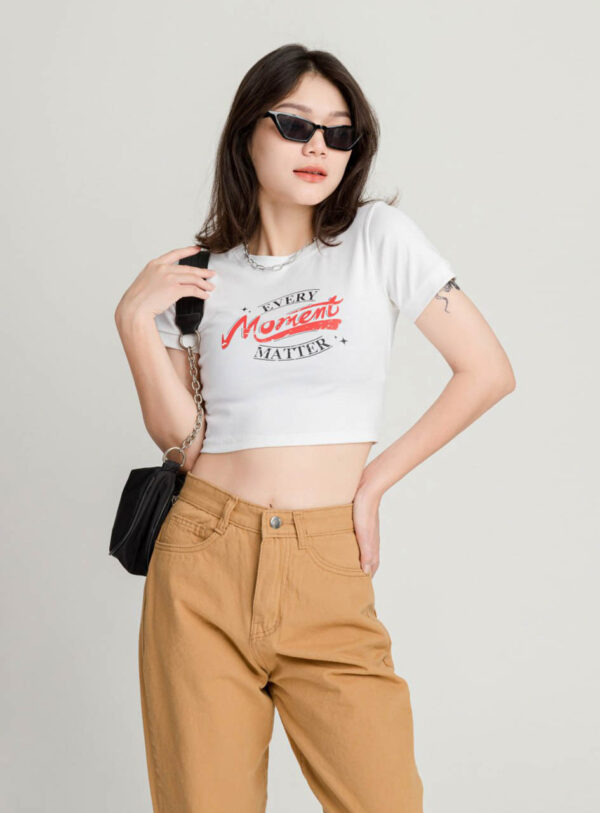 Áo Thun Croptop nữ In Chữ Moment Thắt Dây Sau ACTFM17 h4