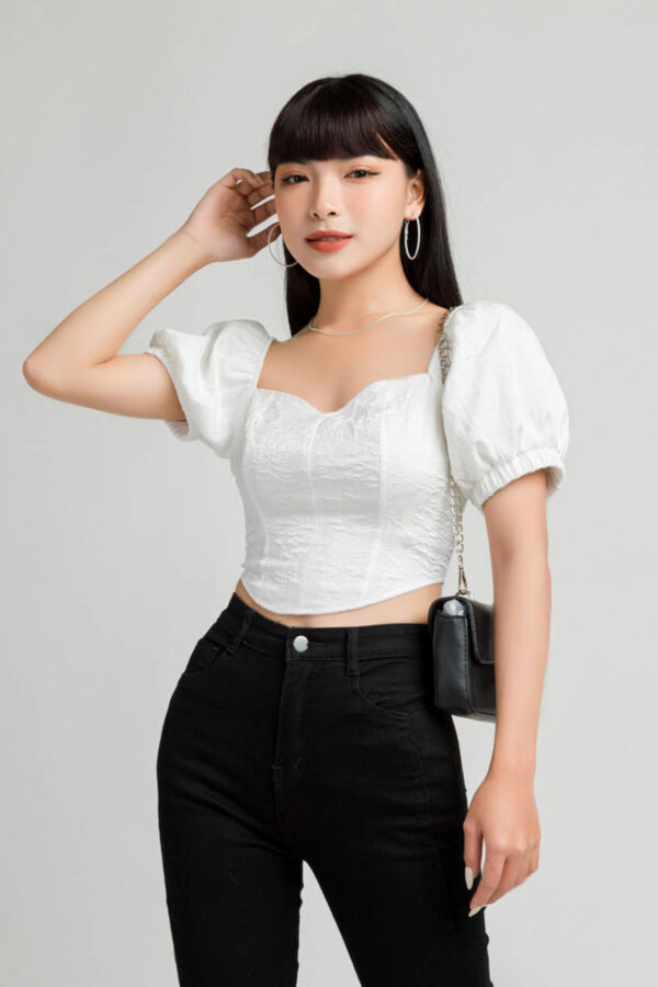 Áo Kiểu Xốp Croptop Vạt Bầu  h2