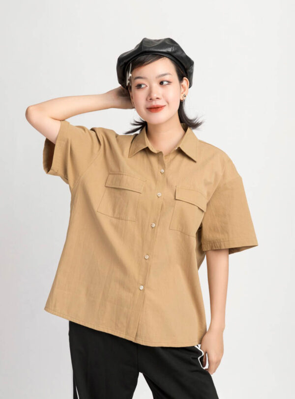 Áo Sơ Mi Oversize Nữ Tay Ngắn 2 Nắp Túi ASM10