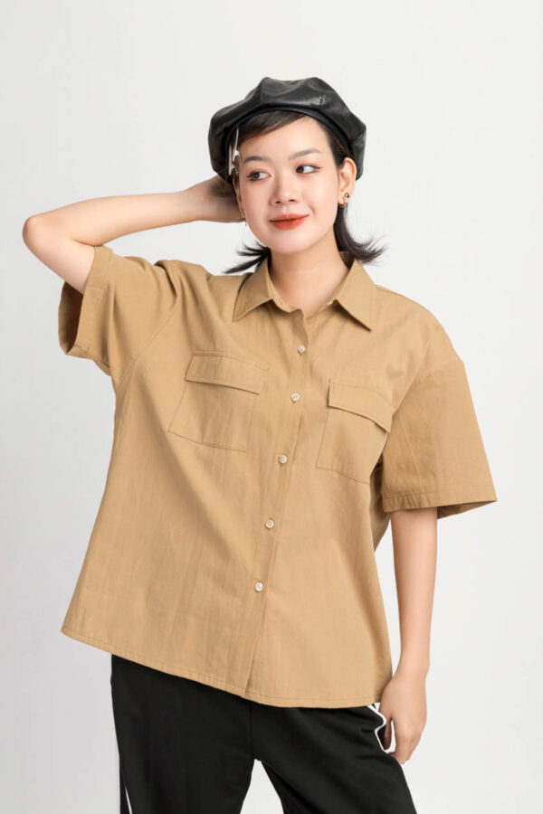 Áo Sơ Mi Oversize Nữ Tay Ngắn 2 Nắp Túi ASM10