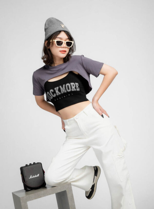 Áo Thun Croptop nữ Khoét Giữa Rockmore ACTFM27 h2