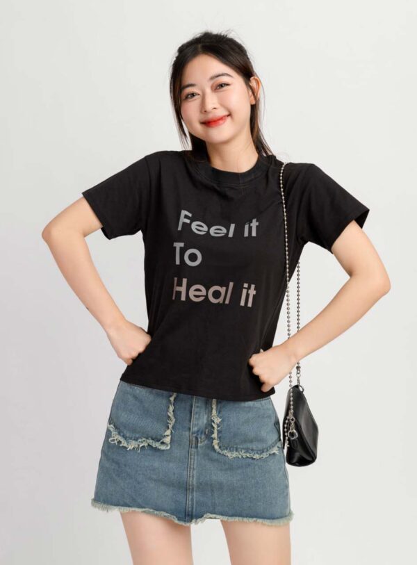 Áo Thun Slimfit Nữ Tay Ngắn In Chữ Feel It ATFM1 h2