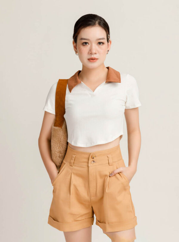 Áo Polo Croptop nữ Phối Màu Cổ Lai Bầu APLFM18 h2