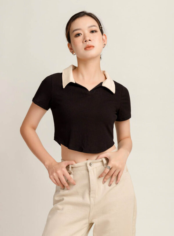 Áo Polo Croptop nữ Phối Màu Cổ Lai Bầu APLFM18 h3