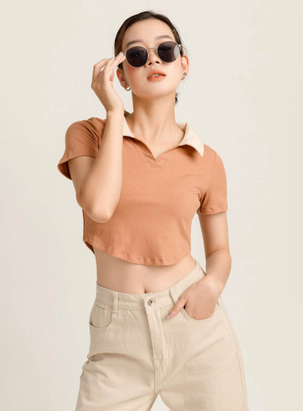 Áo Polo Croptop nữ Phối Màu Cổ Lai Bầu APLFM18 h4