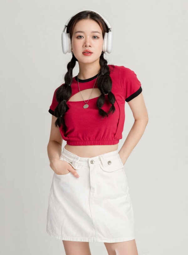 Áo Thun Croptop nữ Khoét Ngực Bo Lai ACTFM20 h3