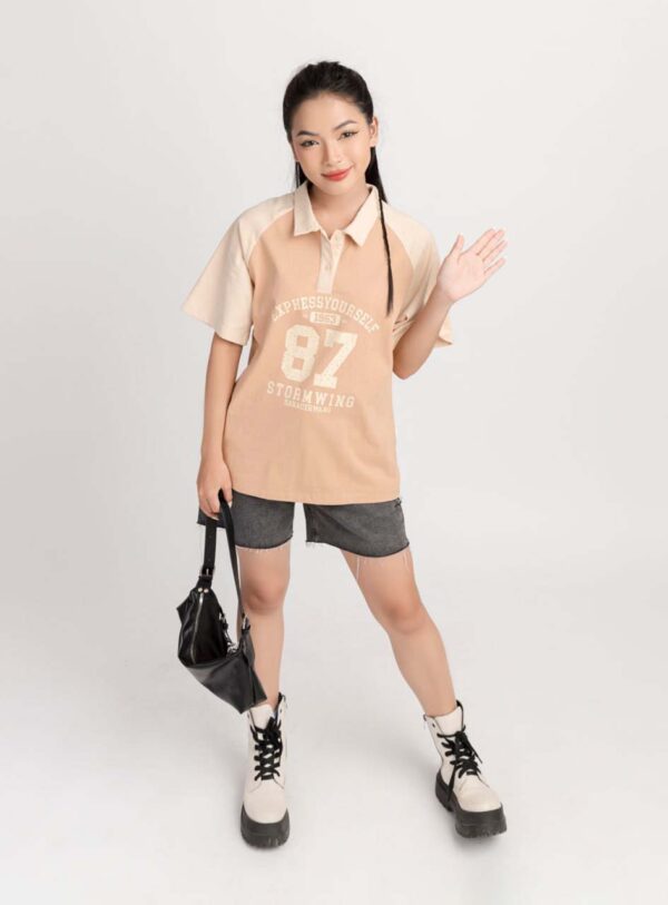 Áo Polo Nữ Oversize Tay Ngắn Phối Màu In Số 87 APLFM8 h5