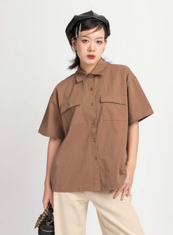 Áo Sơ Mi Oversize Nữ Tay Ngắn 2 Nắp Túi ASM10 h6