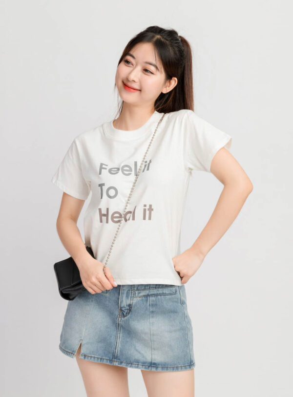 Áo Thun Slimfit Nữ Tay Ngắn In Chữ Feel It ATFM1 h3