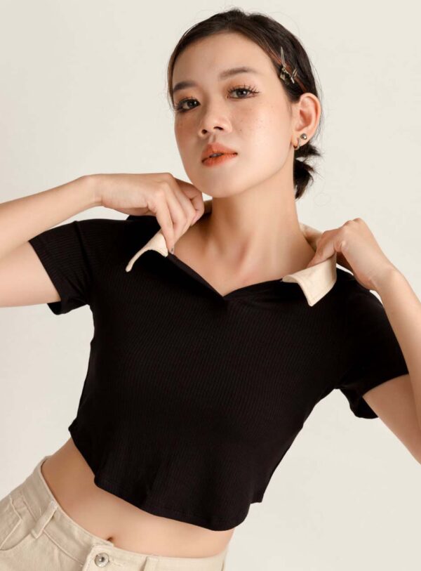 Áo Polo Nữ Croptop Phối Màu Cổ Lai Bầu APLFM18 h5