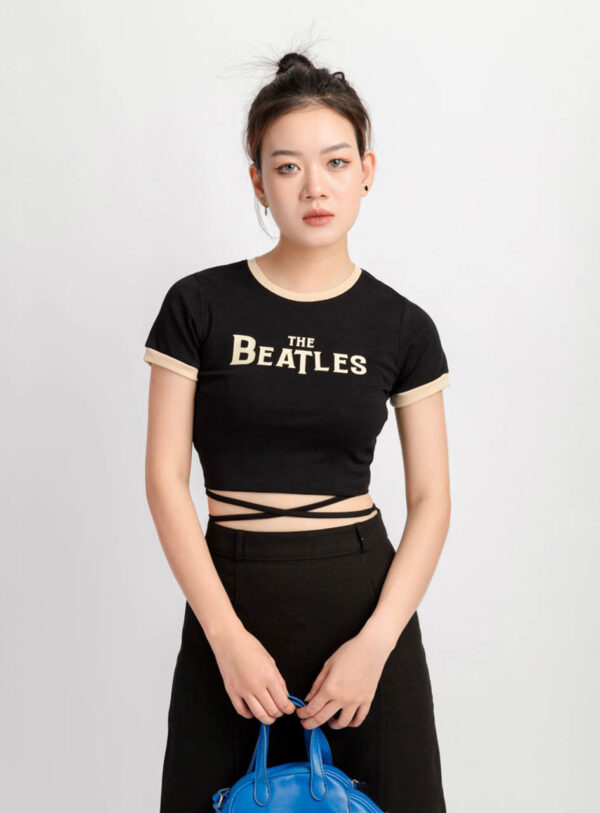 Áo Thun Croptop Nữ Phối Màu Buộc Dây Beatles ACTFM2 h4