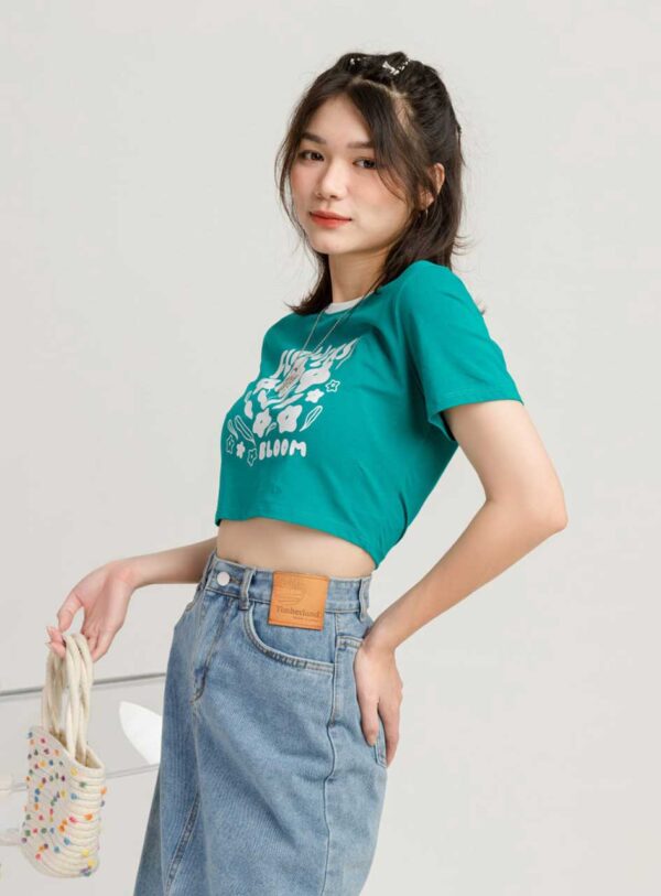 Áo Thun Croptop nữ Phối Hình Bông Hoa ACTFM14 h4