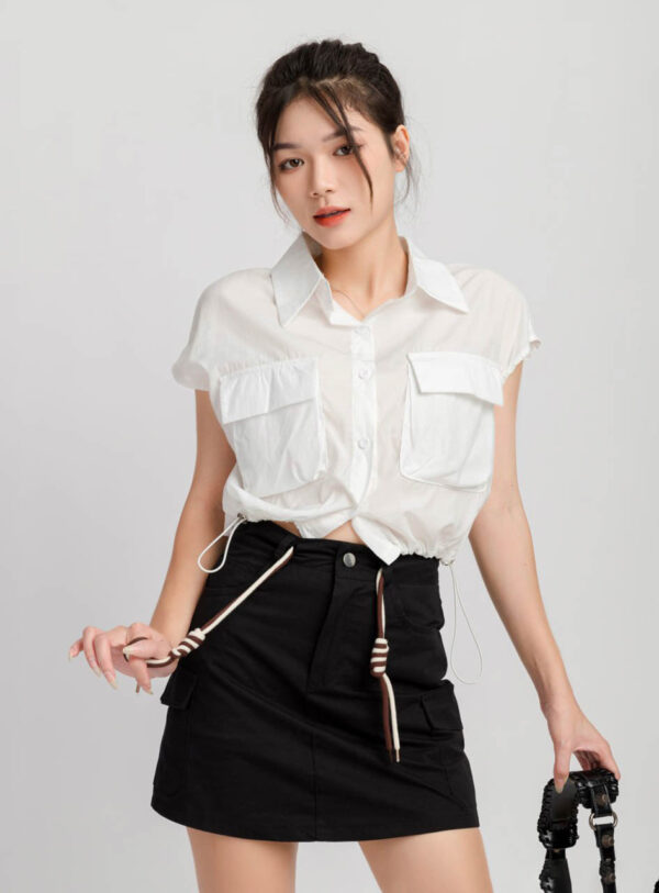 Áo Kiểu Tay Ngắn Nữ Croptop Rút Eo  h4