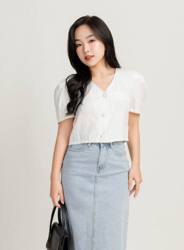 Áo Kiểu Tay Ngắn nữ Croptop 3 Nút Bọc  h4