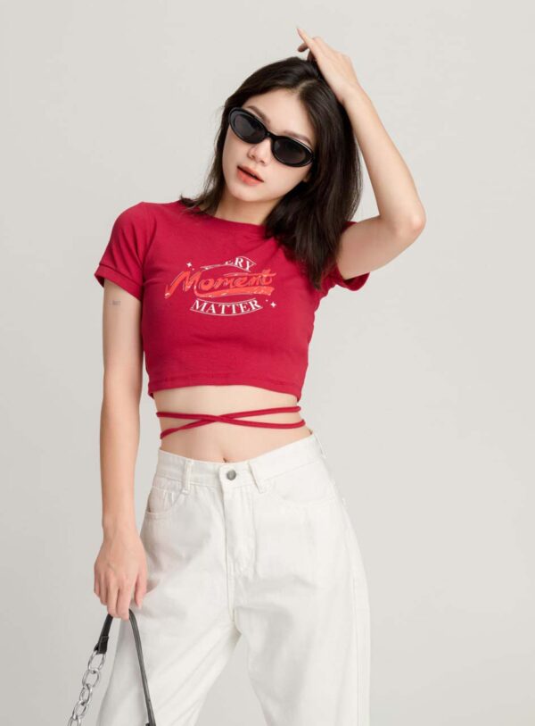 Áo Croptop Nữ In Chữ Moment Thắt Dây Sau ACTFM17 h5