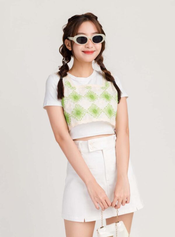 Áo Dệt Kim Nữ 2 Dây Croptop Họa Tiết Hình Thoi ADKFM6 h4