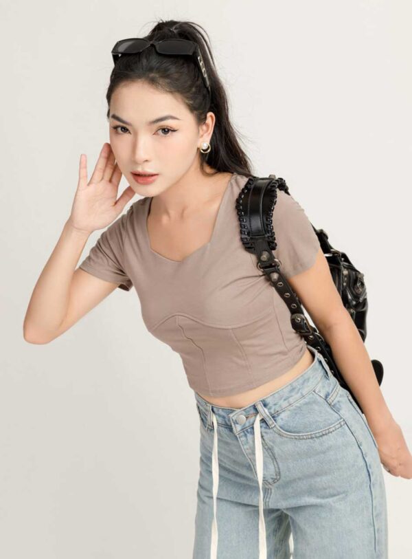 Áo Thun Croptop nữ Cổ Vuông 3 Đường Gân ACTFM15 h2