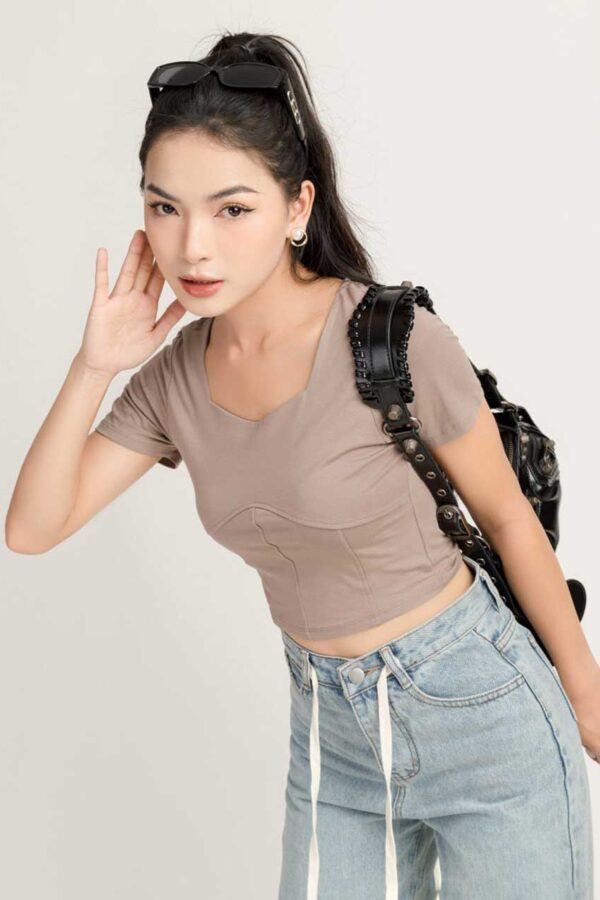 Áo Thun Croptop nữ Cổ Vuông 3 Đường Gân ACTFM15 h2