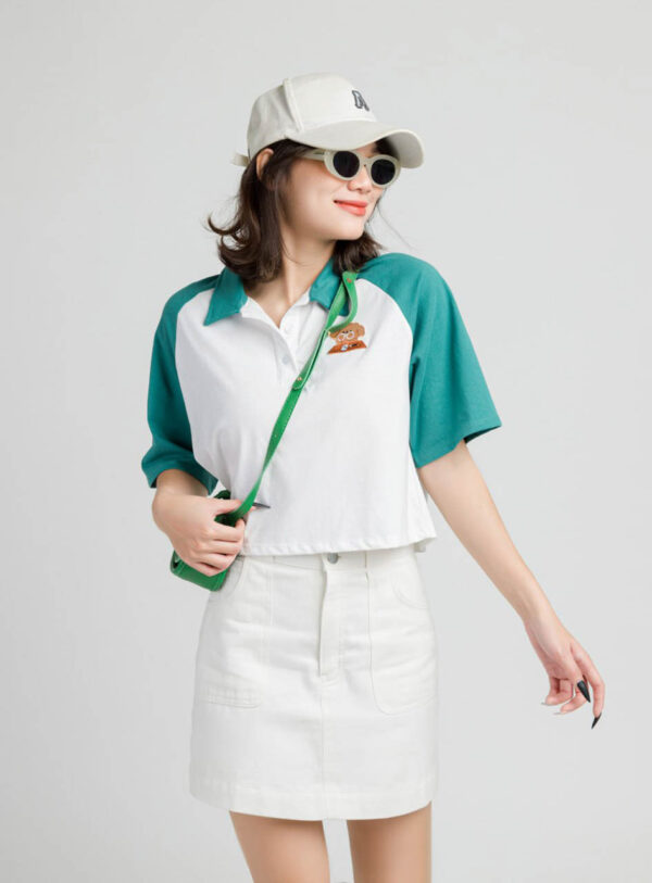 Áo Polo Croptop nữ Thêu Gấu Đeo Kính APLFM12 h4