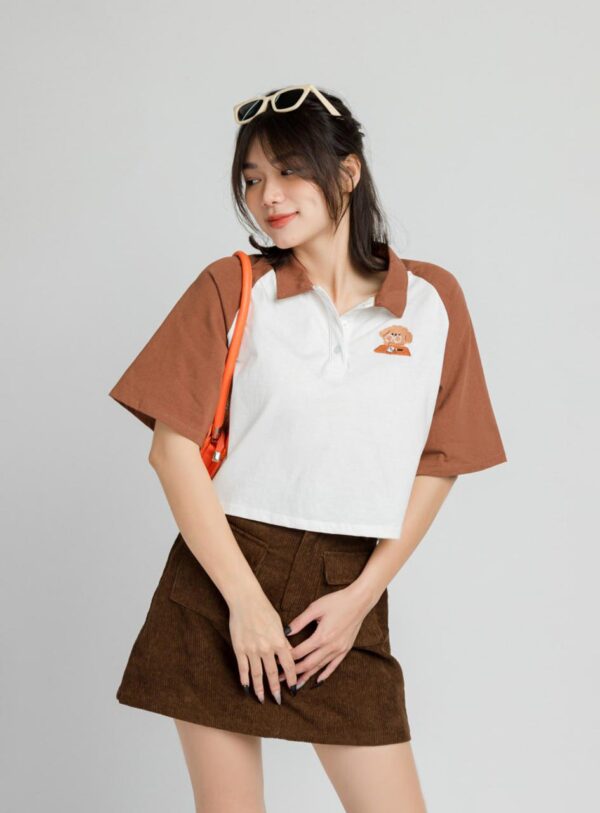 Áo Polo Croptop nữ Thêu Gấu Đeo Kính APLFM12 h2