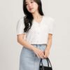 Áo Kiểu Nữ Tay Ngắn Croptop 3 Nút Bọc AKFM26 h6