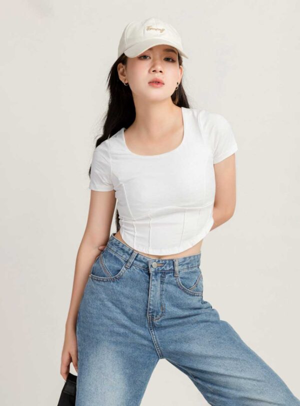 Áo Thun Croptop nữ Cổ U Xếp Ly Eo ACTFM10 h4