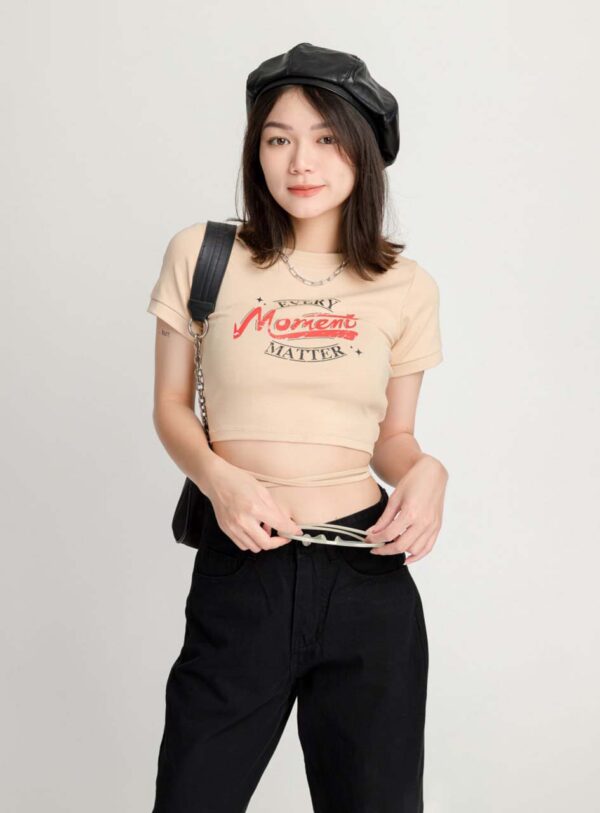 Áo Croptop Nữ In Chữ Moment Thắt Dây Sau ACTFM17 h6