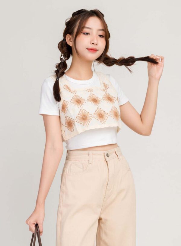 Áo Dệt Kim Nữ 2 Dây Croptop Họa Tiết Hình Thoi ADKFM6 h6