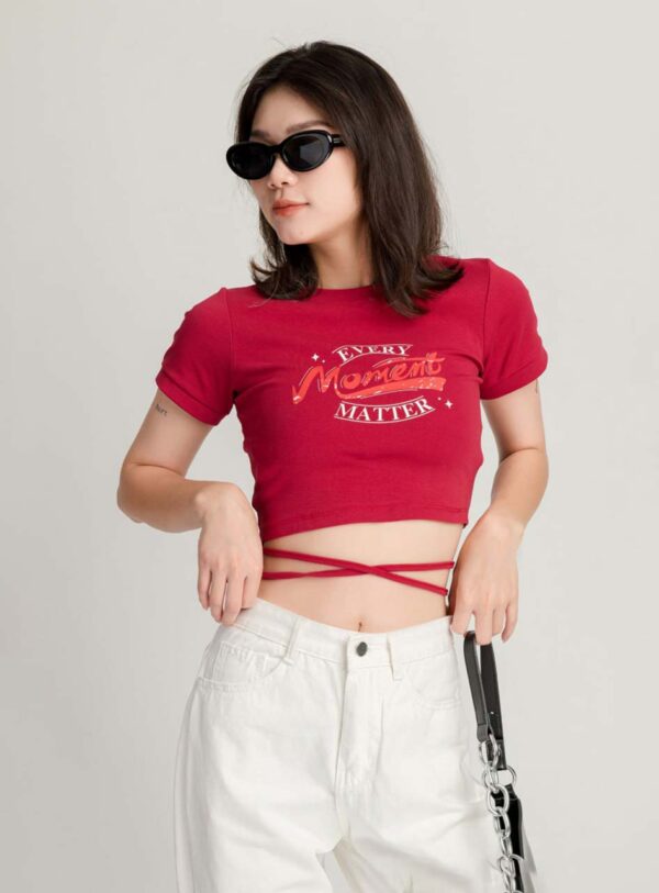 Áo Thun Croptop nữ In Chữ Moment Thắt Dây Sau ACTFM17