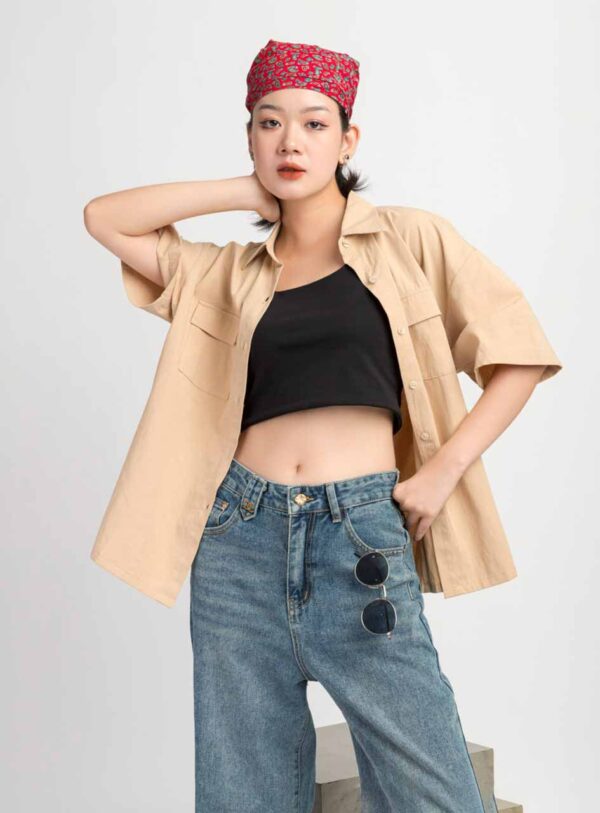 Áo Sơ Mi Oversize Nữ Tay Ngắn 2 Nắp Túi ASM10 h2