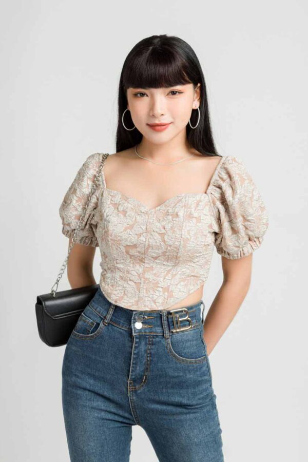 Áo Kiểu Xốp Croptop Vạt Bầu