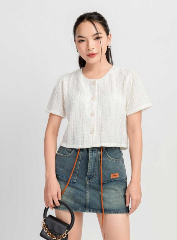 Áo Kiểu Tay Ngắn Nữ Croptop Kiểu Ren