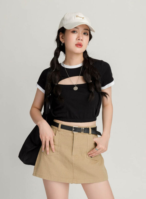 Áo Thun Croptop nữ Khoét Ngực Bo Lai ACTFM20 h4