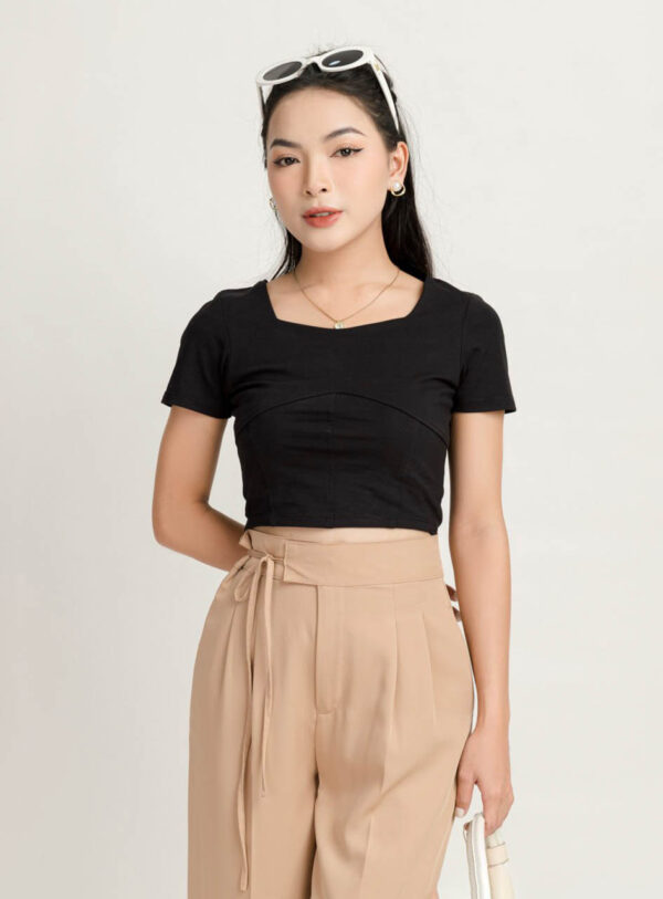 Áo Thun Croptop nữ Cổ Vuông 3 Đường Gân ACTFM15 h3