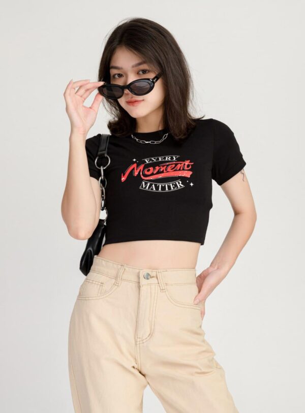 Áo Thun Croptop nữ In Chữ Moment Thắt Dây Sau ACTFM17 h3