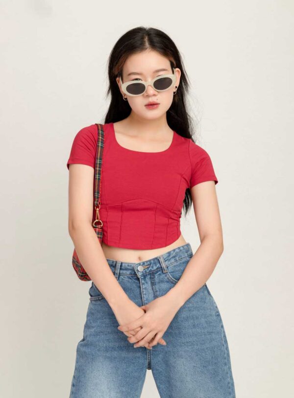 Áo Thun Croptop nữ Cổ U Xếp Ly Eo ACTFM10 h2