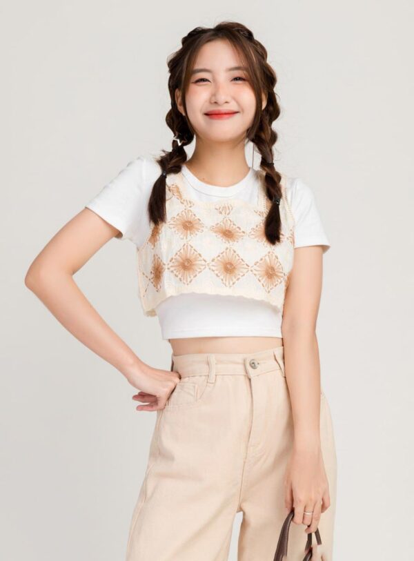 Áo Dệt Kim 2 Dây nữ Croptop Họa Tiết Hình Thoi ADKFM6 h3