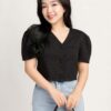 Áo Kiểu Tay Ngắn nữ Croptop 3 Nút Bọc