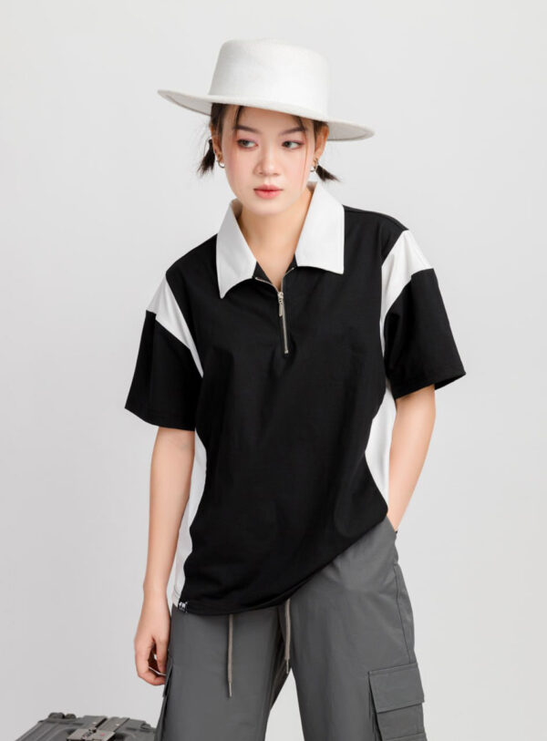 Áo Polo Oversize Nữ Phối Màu Khóa Kéo APLFM1