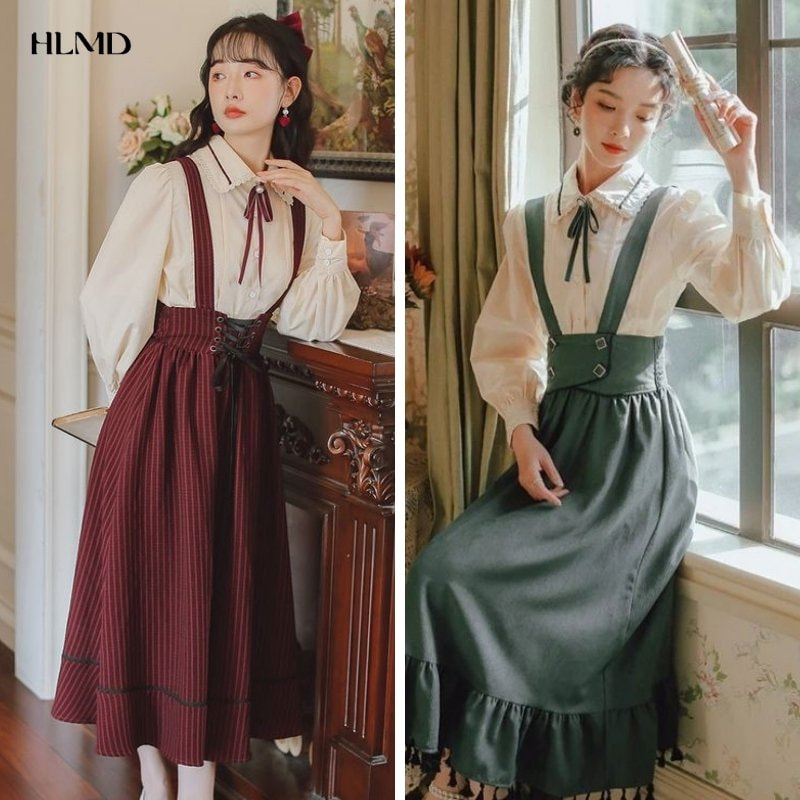 Style vintage sang chảnh cùng váy hai dây và áo bèo nhún 