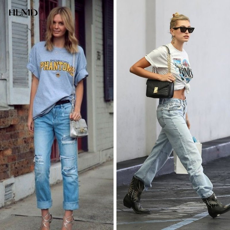 Thời trang đơn giản áo thun thể thao và quần jeans