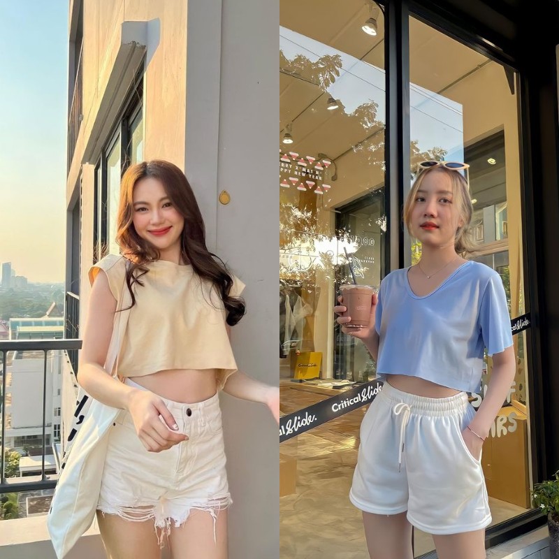 Áo croptop kết hợp quần ngắn