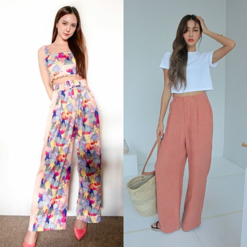 Quần ống rộng mix cùng áo croptop